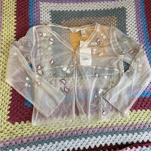 J. Jill Sheer Floral Embroidered Blouse - Cream